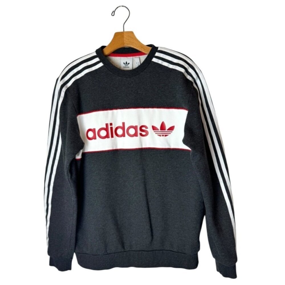 Adidas Sweatshirt Men Medium Gray‎ Logo Long Sleeve Trefoil Crew Neck Streetwear